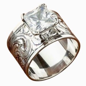 Sterling Silver Size 8 Boho CZ Statement Ring NEW Wide Band Vintage Look